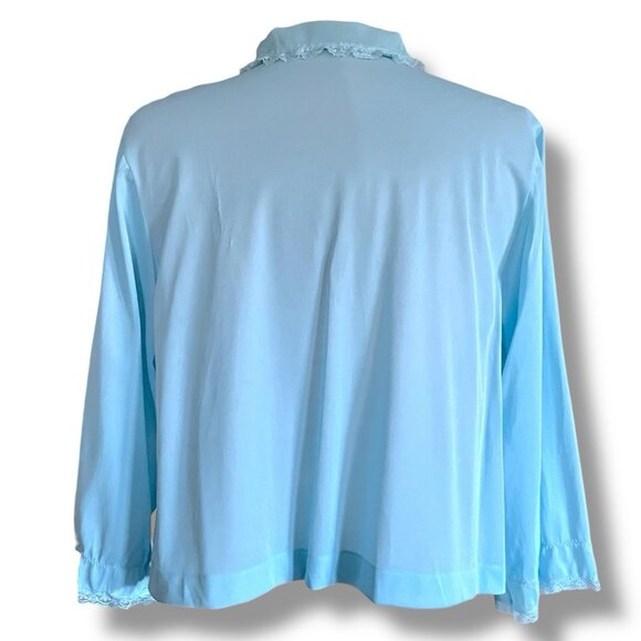 Vintage Blue Swan Womens Bed Jacket Sz Medium Sheer Nylon Lace Sissy Coquette - Picture 5 of 7